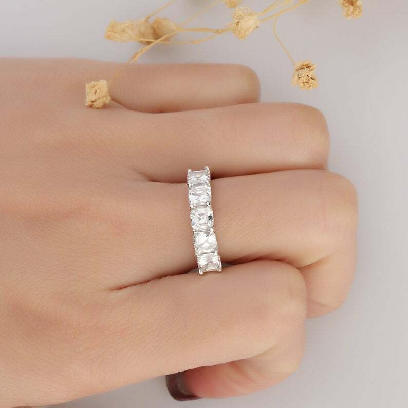 3.75 CT White Asscher Cut CZ Five Stone Engagement Ring In 14K White Gold