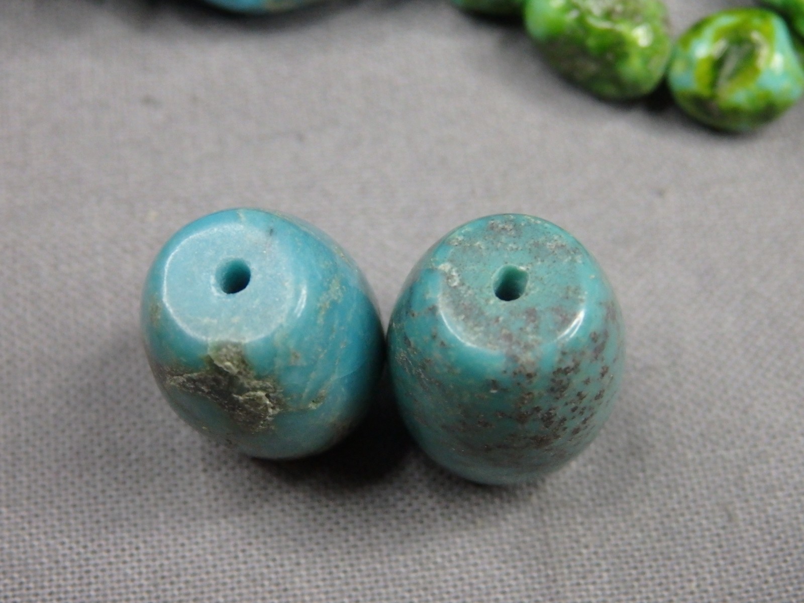 Lot of 2 CAMPITOS TURQUOISE 18x13mm Barrel BEADS 45cts Gemmy Smokey Blue #6