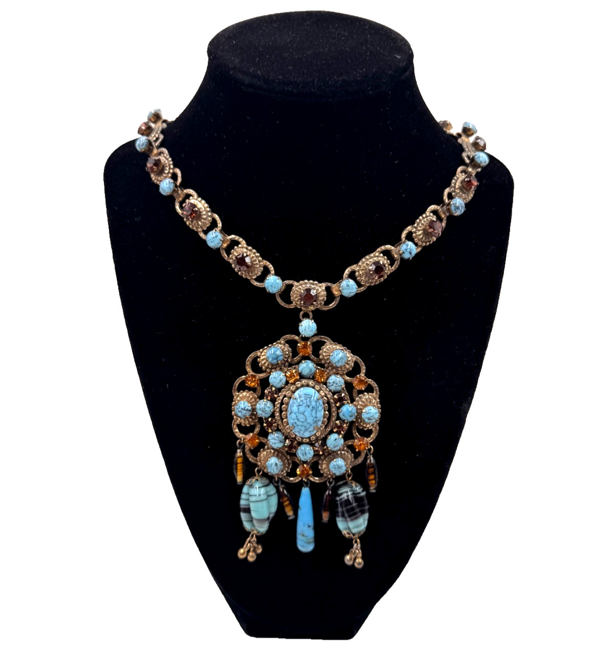 LOUIS ROUSSELET FAB ANTIQUE RENAISSANCE REV NECKLACE HAND POURED TURQUOISE GLASS