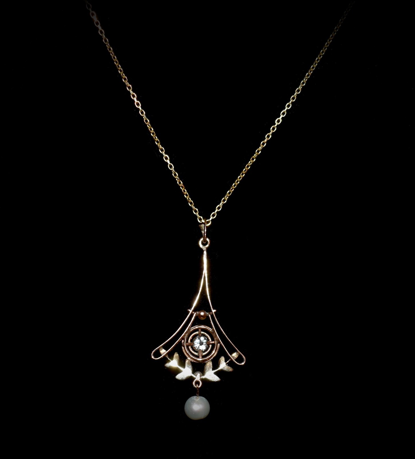 STUNNING Antique Edwardian 10KT Gold *GENUINE DIAMOND & PEARLS* Pendant!