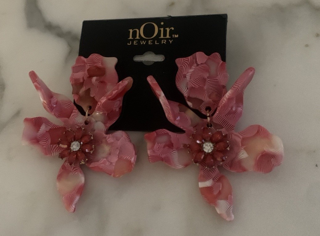 Noir Rhinestone Red Flower Earrings New