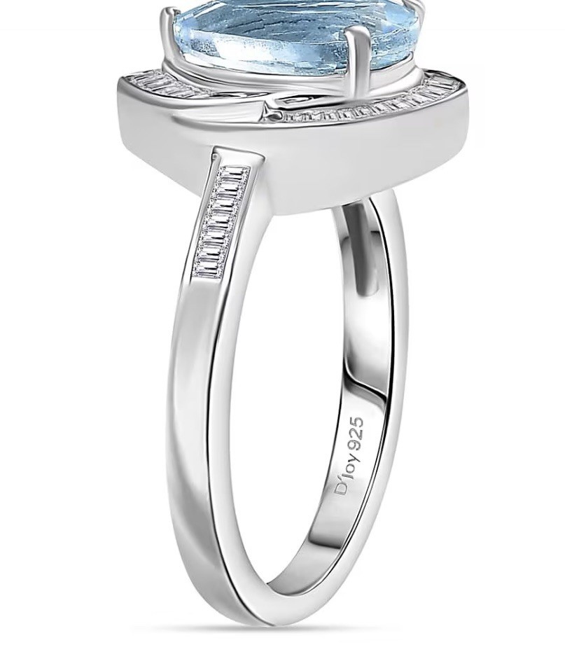 Aquamarine and Diamond 1.90 ctw Ring in Rhodium Over Sterling Silver