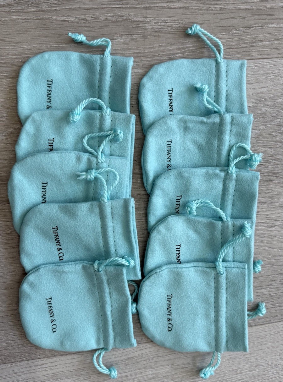 10pc Tiffany Empty Packaging Small Blue Drawstring Closure Jewelry Pouches new