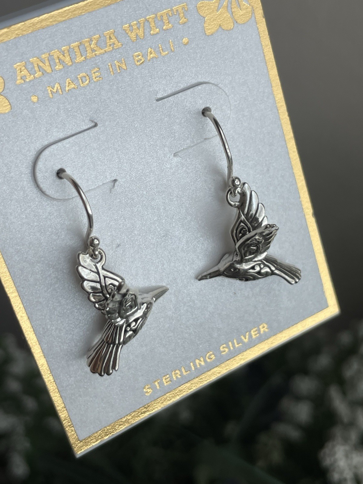 ANNIKA WITT .925 STERLING SILVER HUMMINGBIRD DROP EARRINGS 1,2” BALI