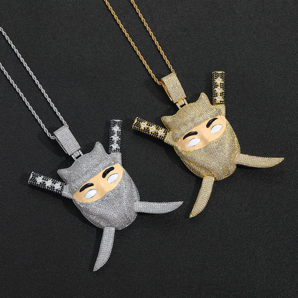 Hip Hop Pendant Cartoon Ninja Assassin Bling Necklace Gold Filled DJ Accessories