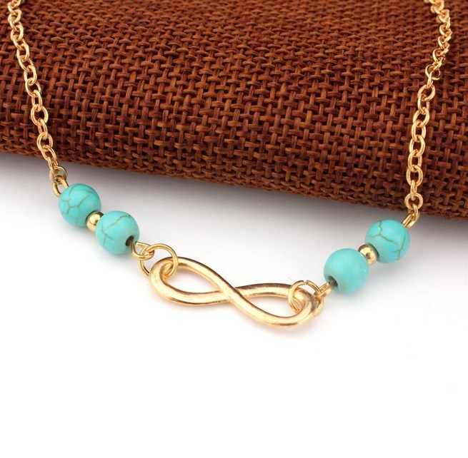 10″ Women Girl Silver Gold Infinity 8 Blue Beads Chain Ankle Bracelet Anklet S10