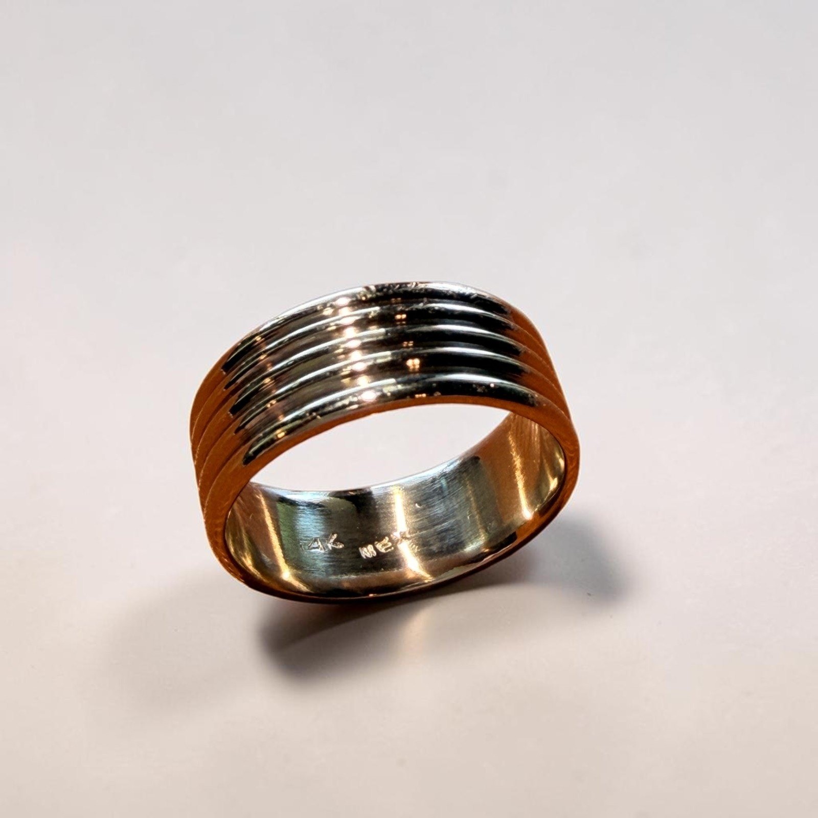 Substantial 14K Solid Gold Contemporary Grooved Band