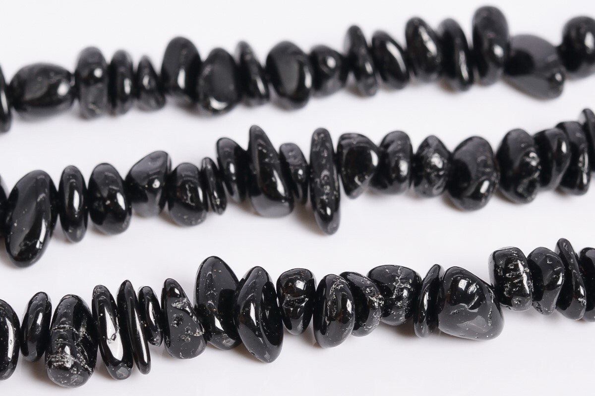 4-10MM Black Tourmaline Pebble Chips Grade A Genuine Natural Loose Beads 15″