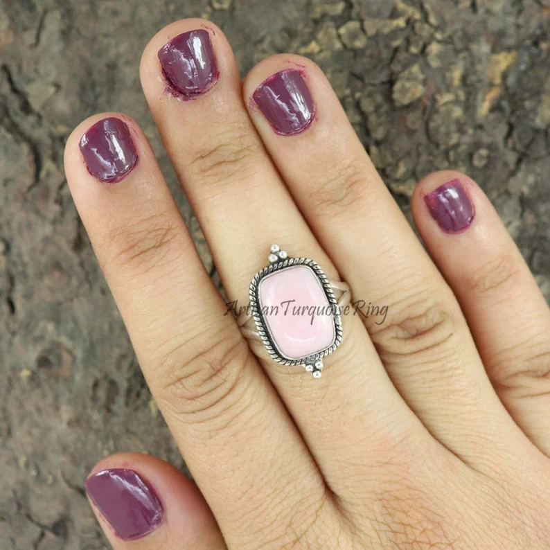 Pink Opal Ring 925 Sterling Silver Band& Statement Ring Handmade Ring All Size