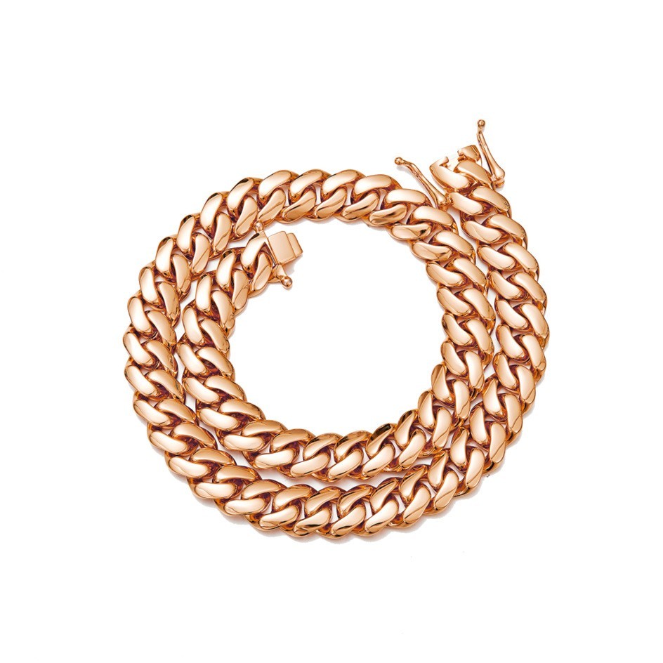 10-22MM Stainless Steel Rose Gold Miami Hip Hop Cuban Chain Necklace Bracelet