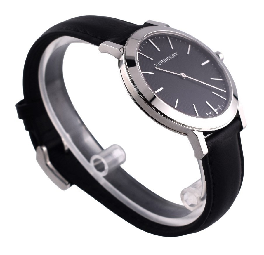 Burberry BU2351 Slim Men’s Watch 40mm Swiss Quartz Black Leather Auth