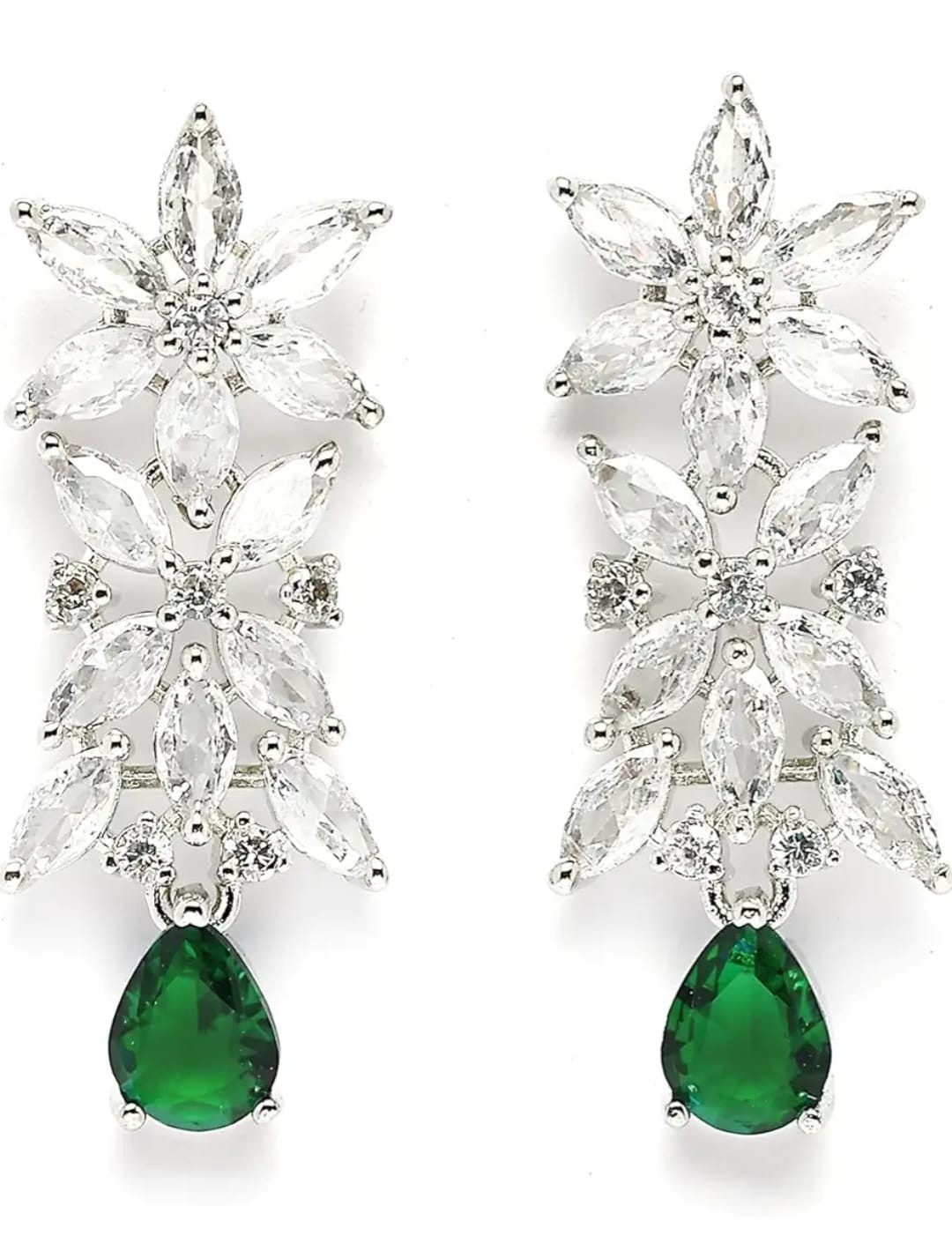 Indian bollywood white/green stone necklace set with matching earrings for women