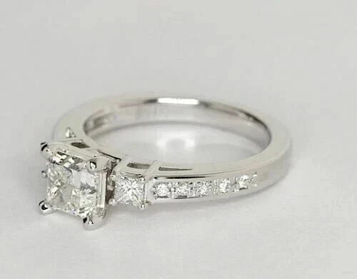 2.50Ct Princess-Cut Moissanite Solitaire Engagement Ring 14K White Gold Plated