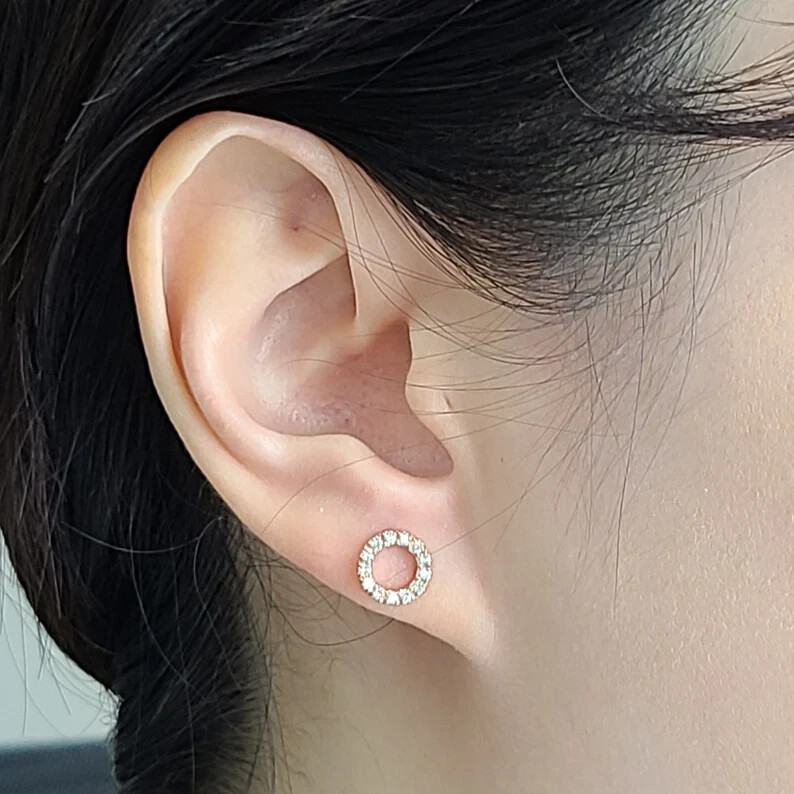 Open Round Stud Earrings 0.60TCW Round GH/SI Natural Diamond In 14k White Gold