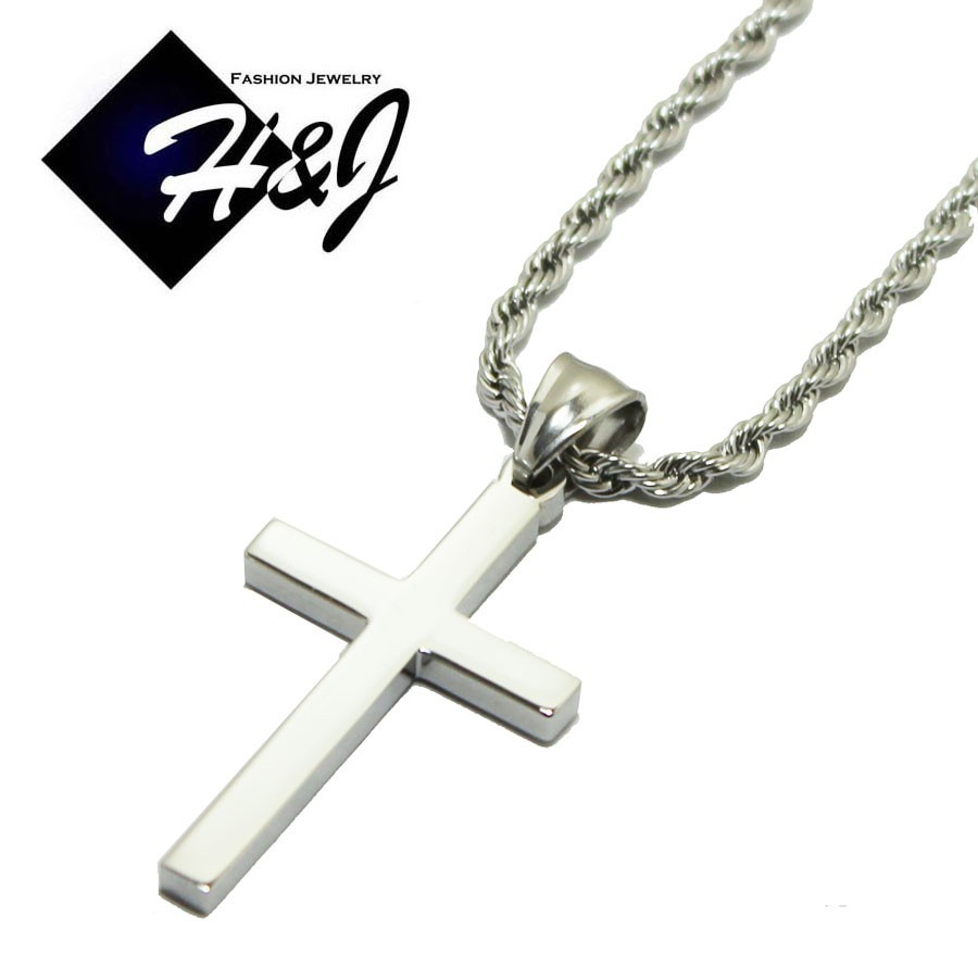 18″20″24″30″Stainless Steel 2.5/3.5mm Silver Rope Chain Plain Cross Pendant*P29