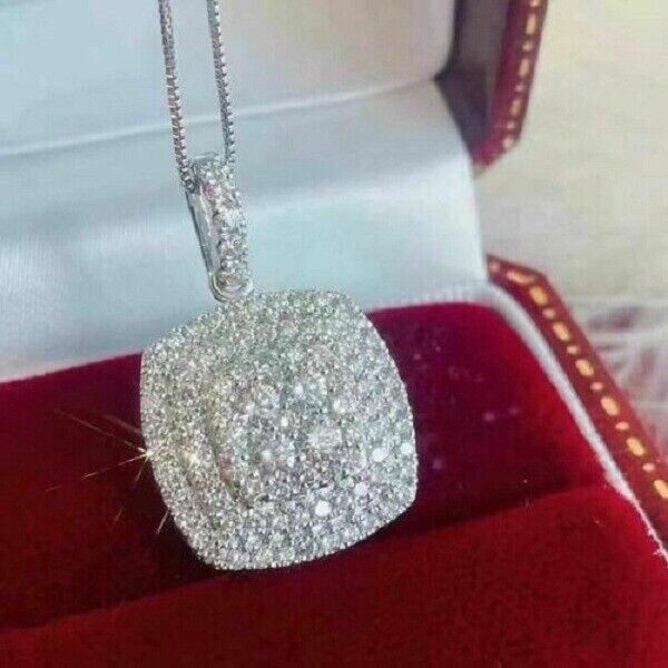 2.00Ct Round Cut VVS1/D Diamond Cluster Pendant 14K White Gold Finish Free Chai