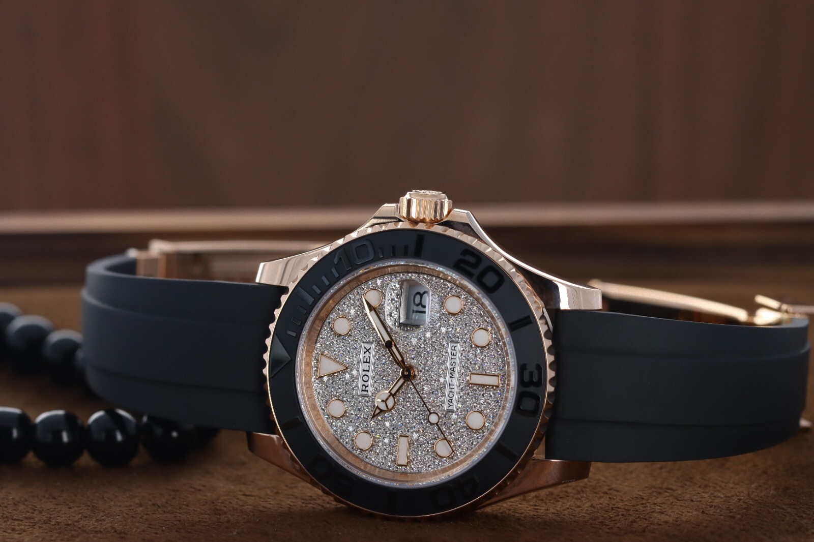 Rolex Yacht-Master 37mm, Pave Diamond Dial – 18kt Everose Gold Oysterflex 268655