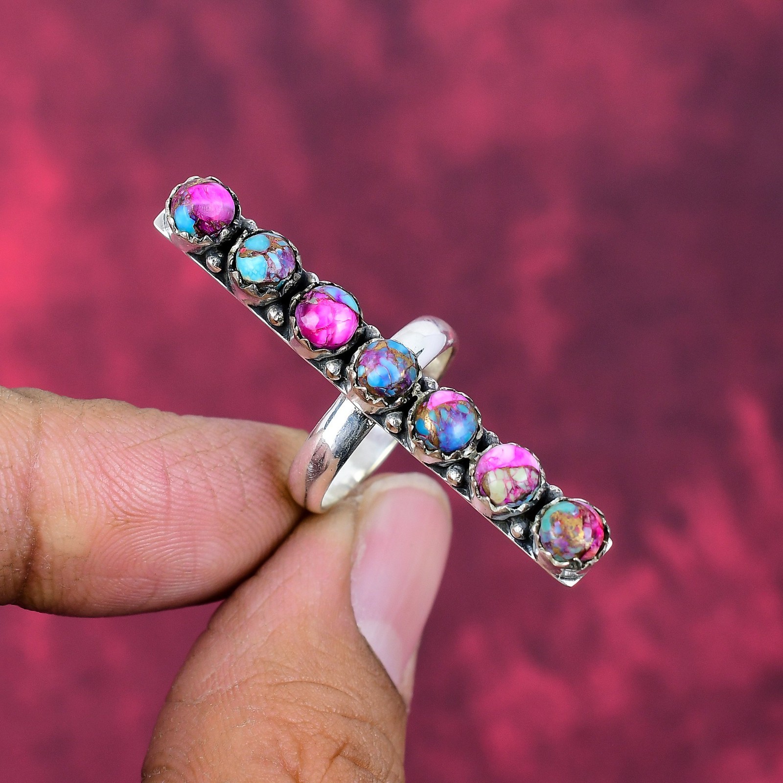 Pink spiny oyster Gemstone Handmade 925 Sterling Silver Designer Jewelry Ring