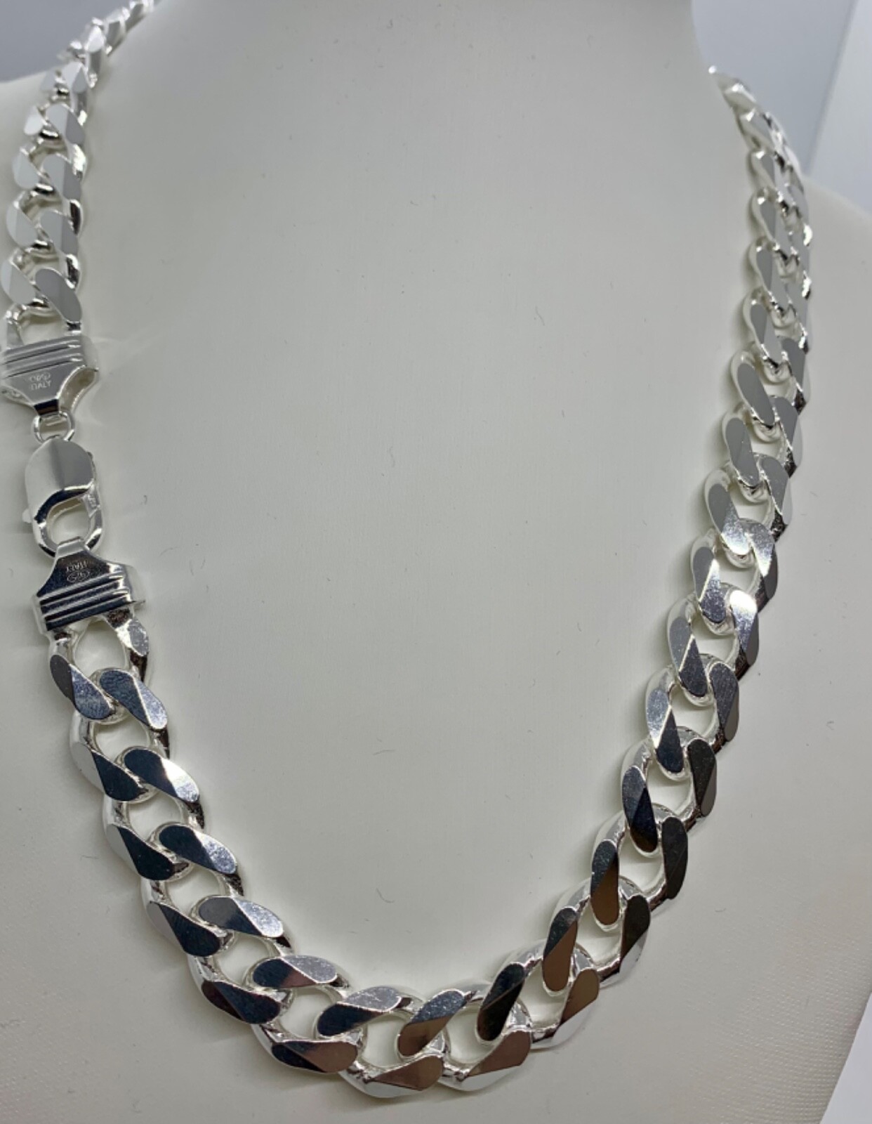 13mm Solid 925 Sterling Silver Cuban Link Chain Necklace Men 20″-30” Made Italy