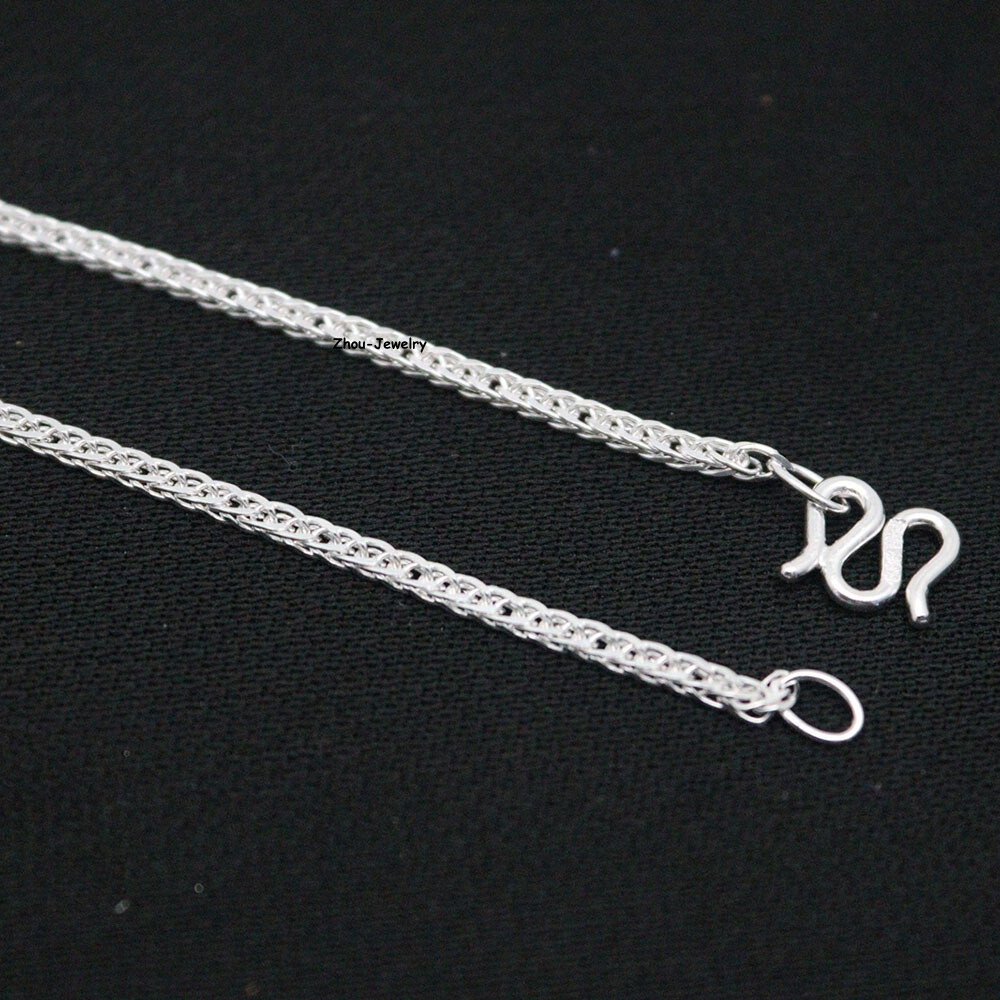 Pure S999 Fine Silver 999 Chain Women 1.8mm Wheat Link Chain 4-5g 17.7inch