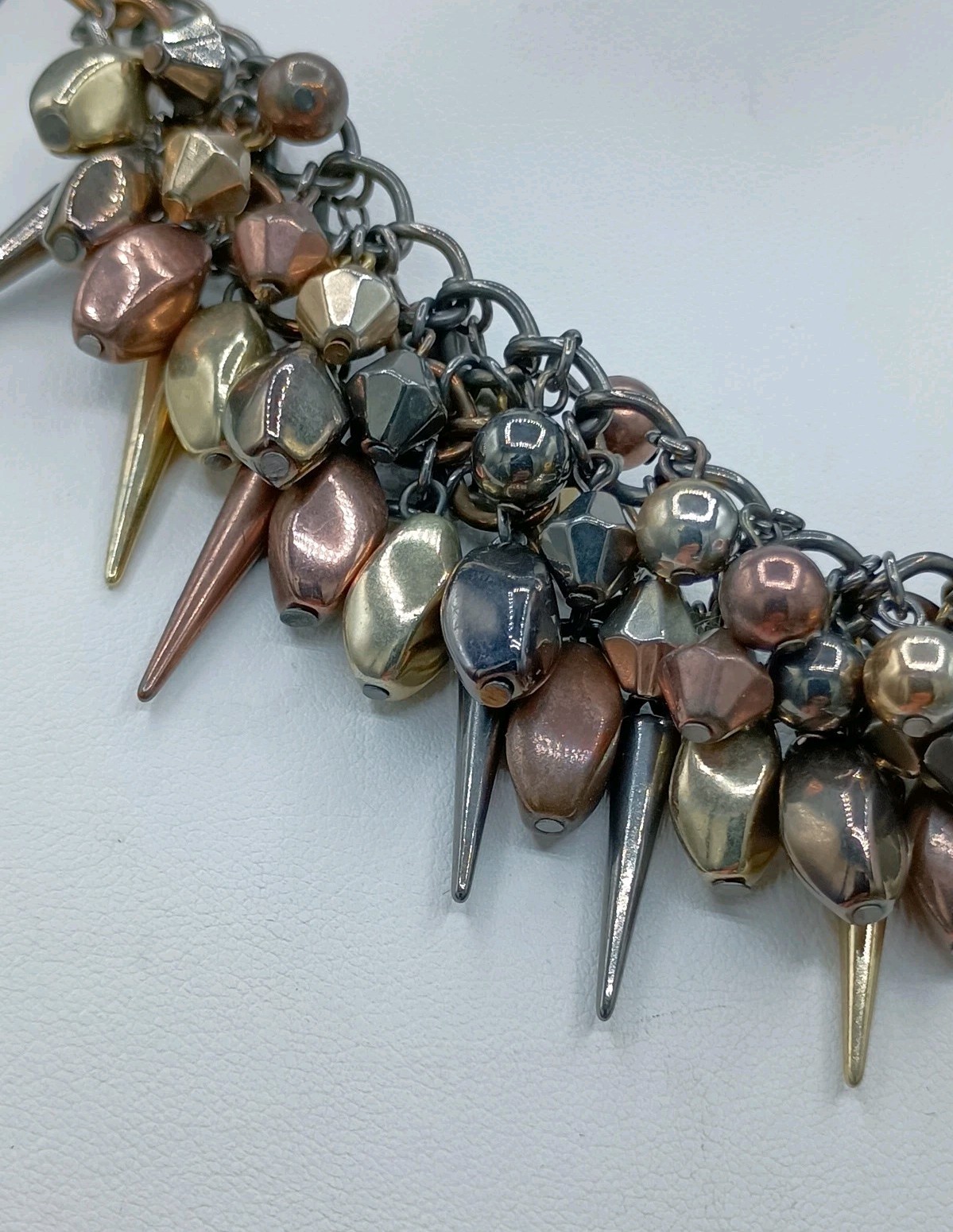 Mod Goth Rocker Punk Style Bib Necklace Arrow Mixed Metal Tone Geometric Beaded