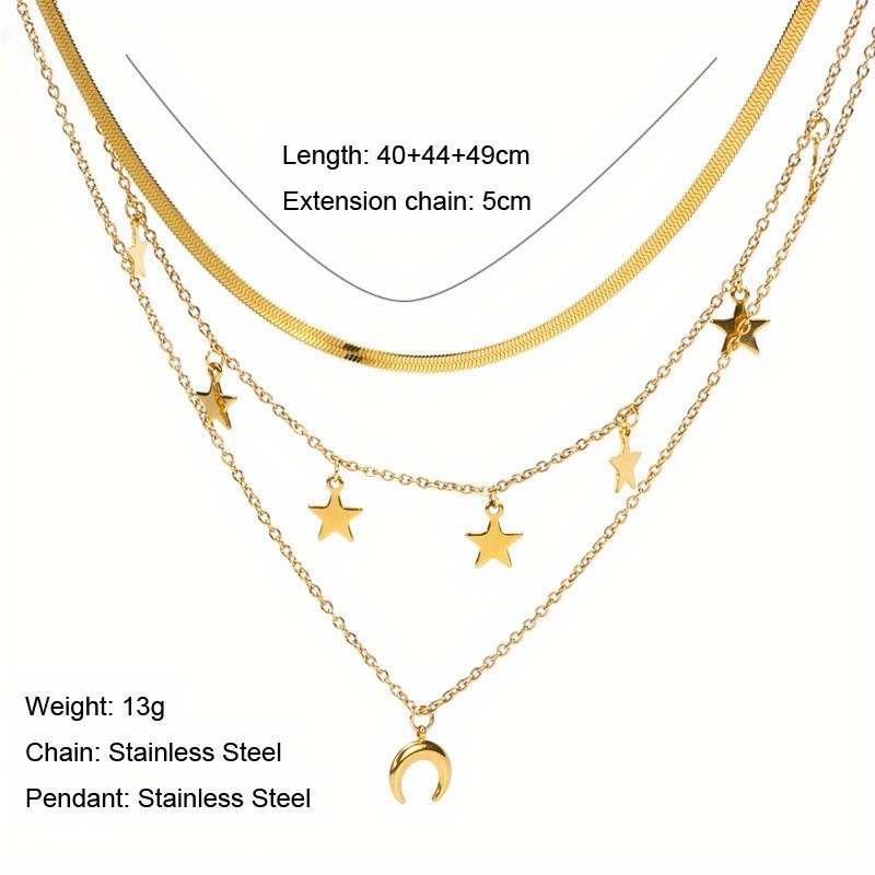 Women’s Multi-layer Layered Necklace Star Moon Pendant Collarbone Chain Alloy
