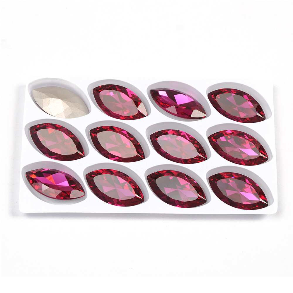 4227 Fuchsia Navette K9 Glass Crystal loose Bead Sew on Rhinestone 17x32mm 1pcs