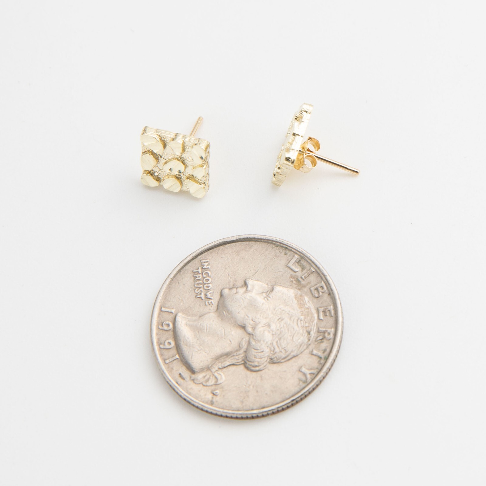 Solid 10K Diamond-Cut Square Nugget Stud Earrings Yellow Gold All Sizes