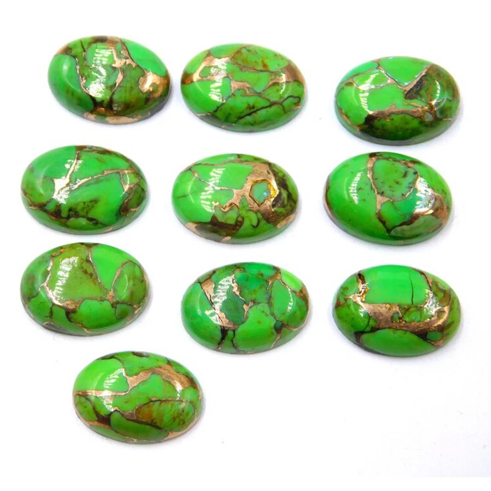 AAA+ Green Copper Turquoise Oval Cabochon Loose Gemstone (100 Pcs of Lot)