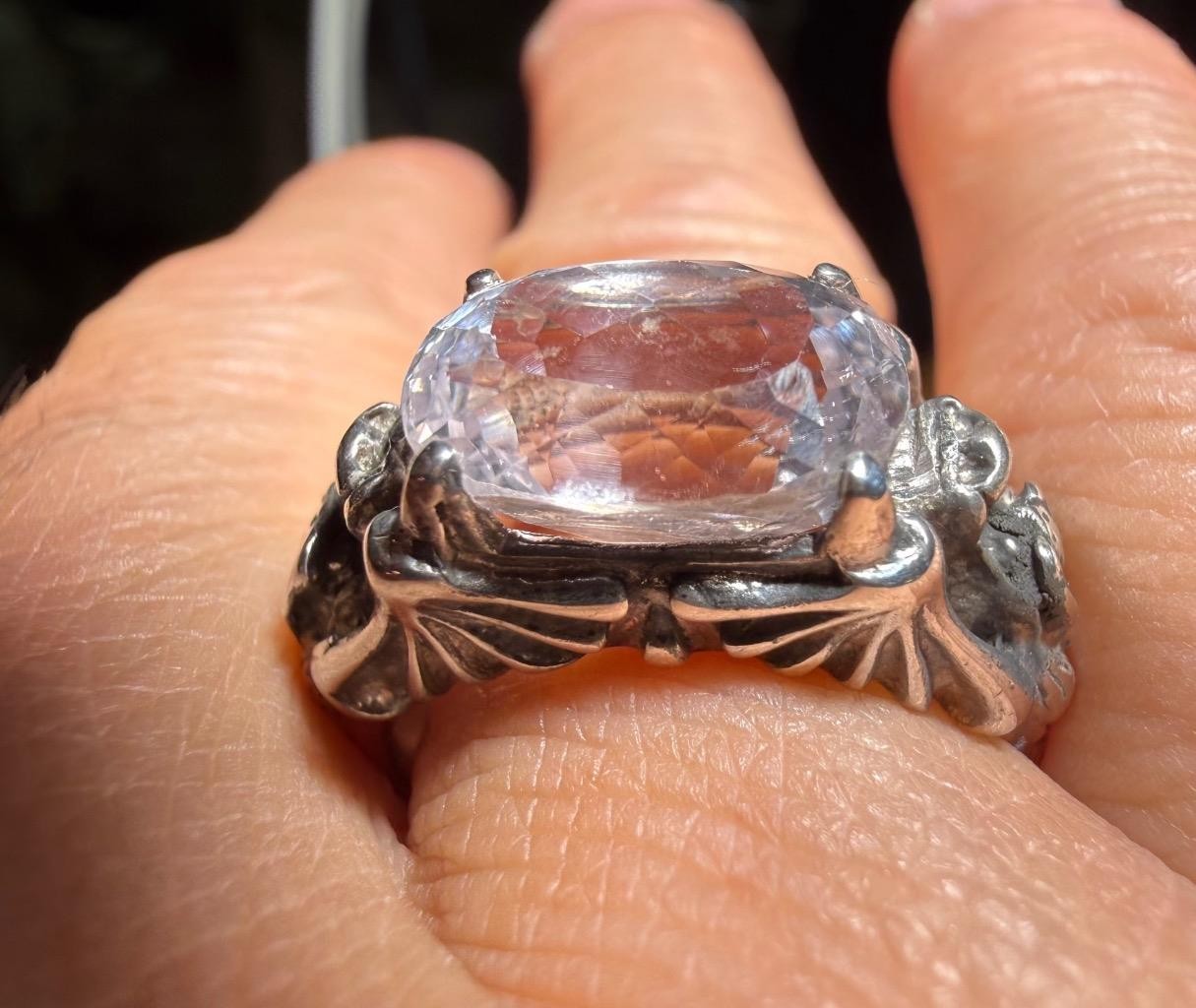 6.42 CT LIGHT PINK KUNZITE .925 STERLING SILVER MENS DRAGON RING SIZE 9.5, 7.8GR