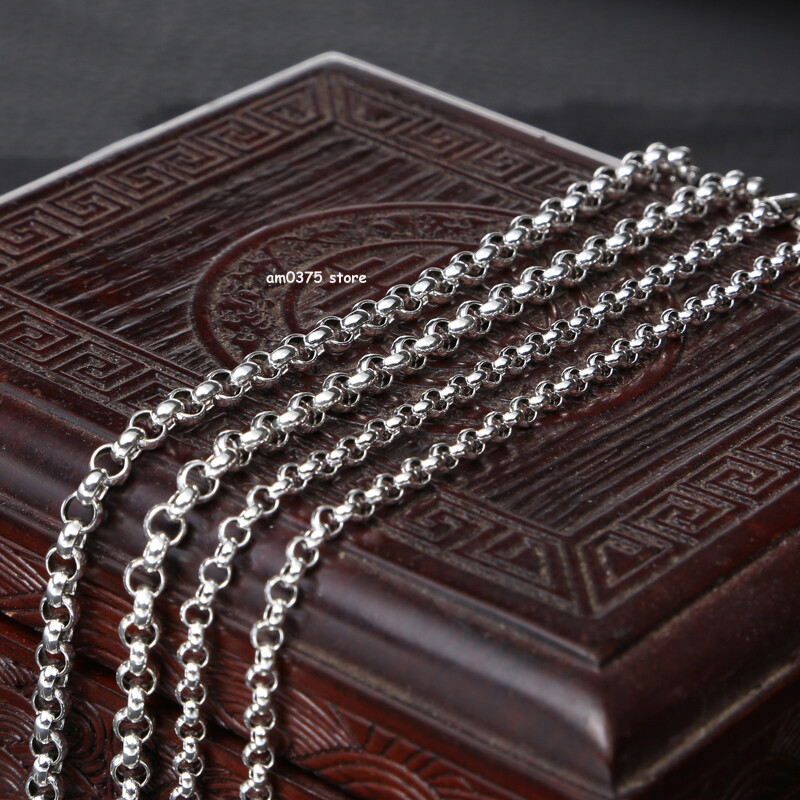Real S925 Sterling Silver Necklace Women Men 3mm/4mm Rolo Chain Link 18 to 31inL