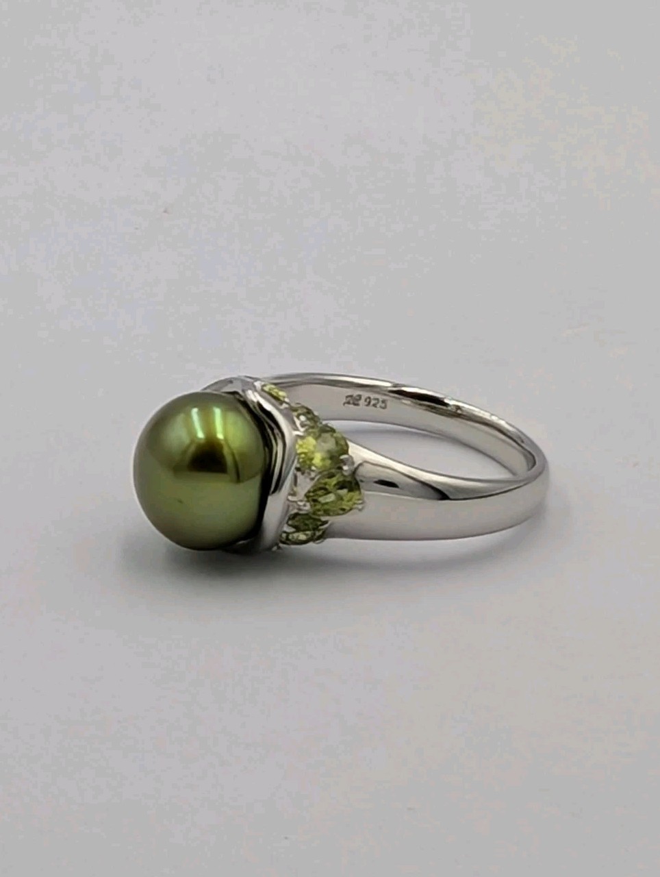 Honora Sterling Silver 11.3mm Dyed Green Pearl Peridot Cocktail 925 Ring Sz 9.75