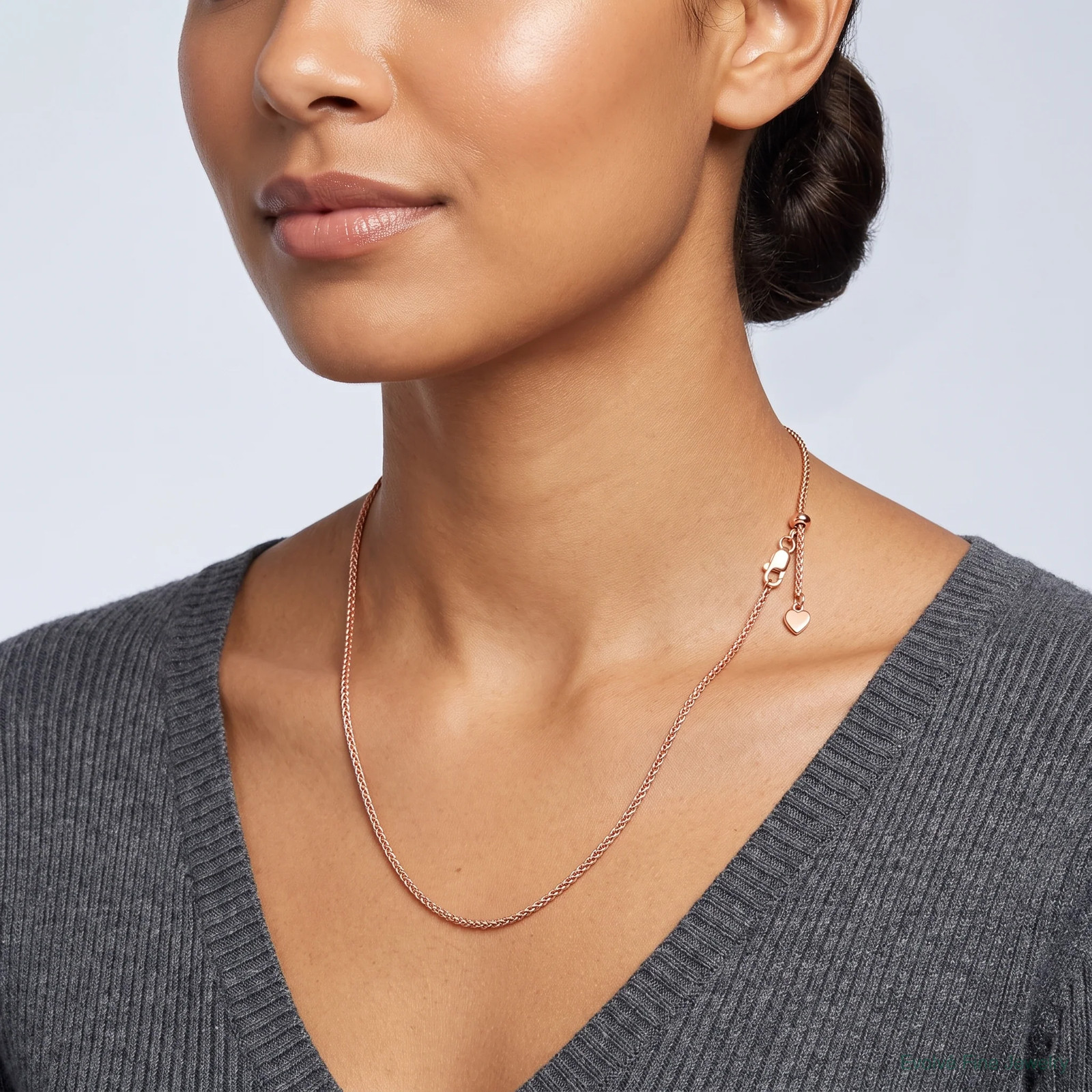 Sterling Silver Adjustable Rose Gold-Plated 1.3mm Spiga Chain Necklace 22″-30″