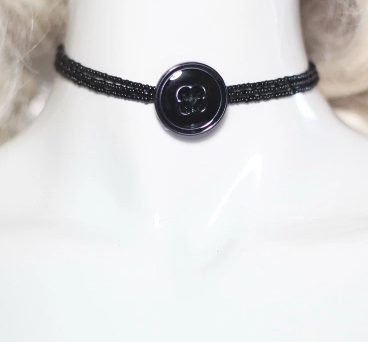 Handcrafted Black Bead Button Choker #goth #whimsygoth