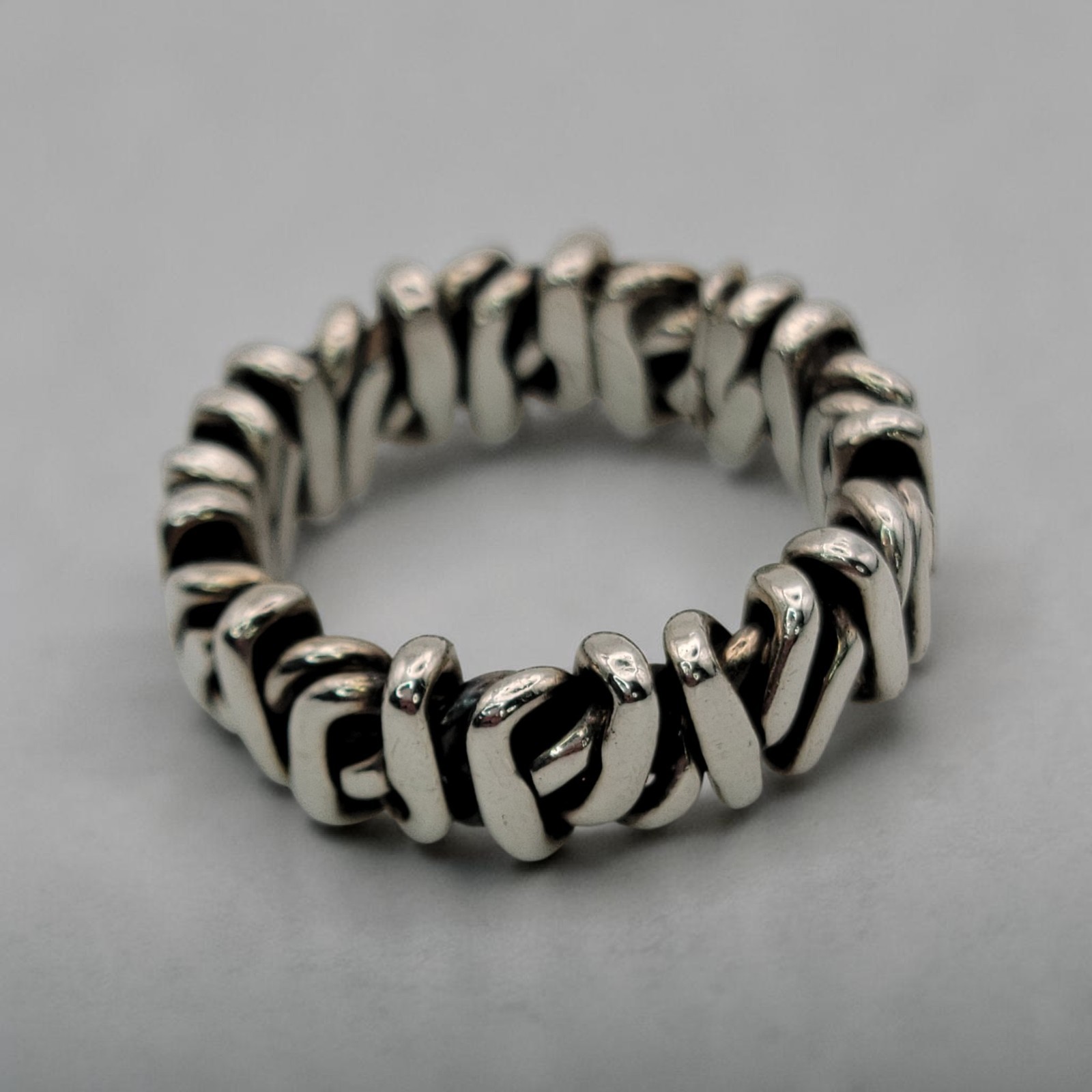 925 Sterling Silver Brutalist Woven Knot Band Ring 8.45g 7mm Size 7 Pendant