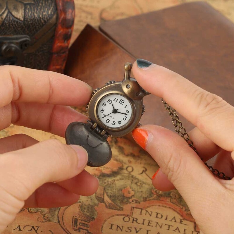 Bronze Animal Shape Lovely Quartz Pocket Watch for Men Women Kid with Chain Gift