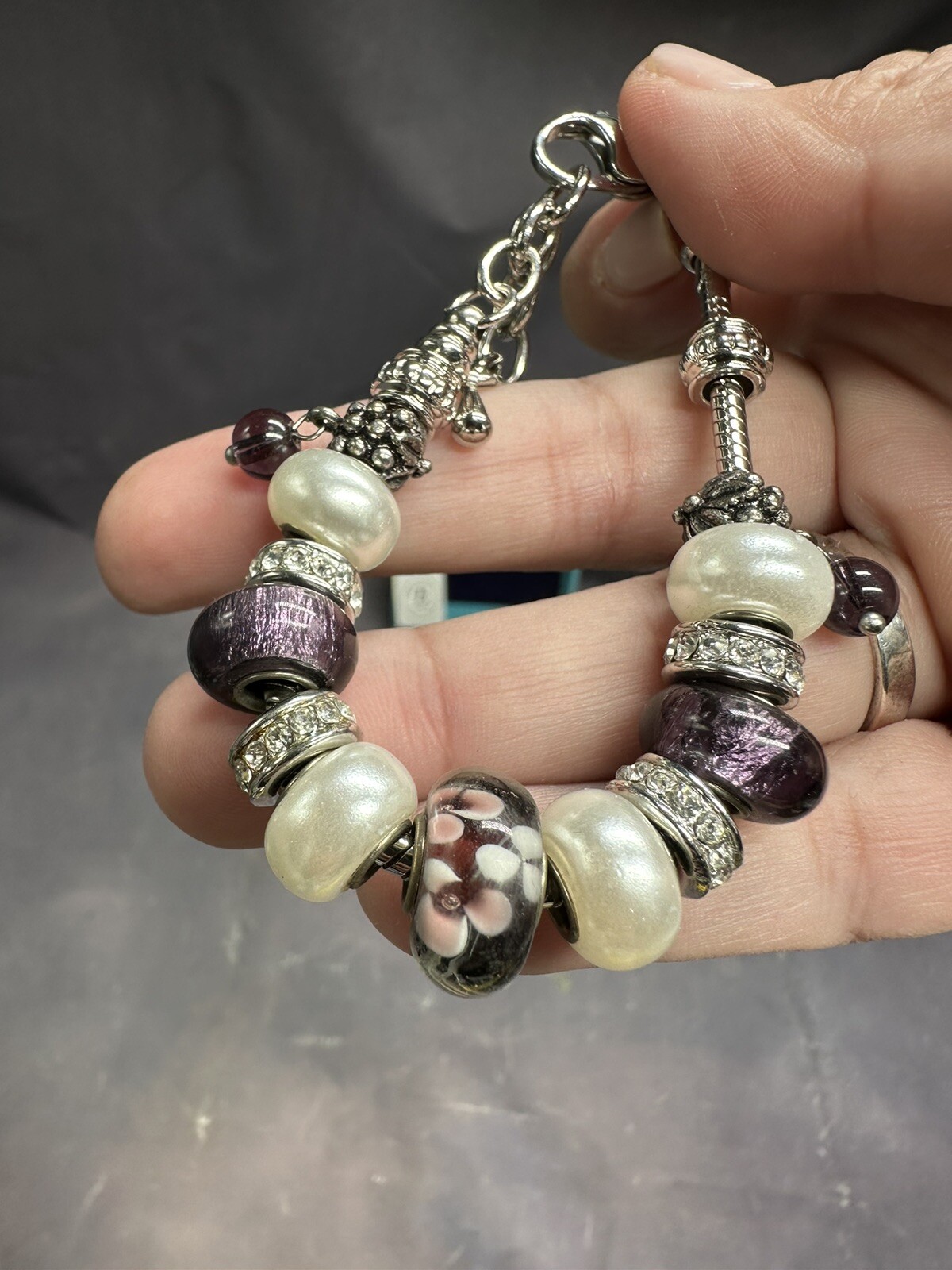 Bella Perlina Charm Bracelet Shades Of Purple / Silver Color One Size Adjustable