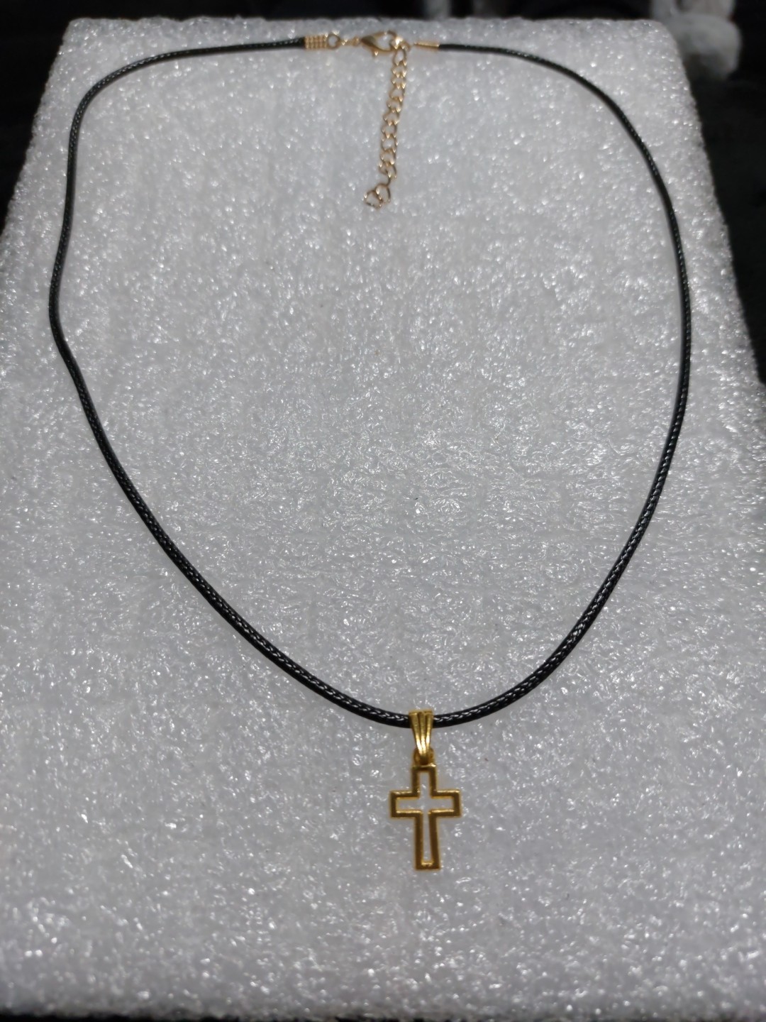 Black Cord Gold Colour Cross Pendant Necklace (G21) New