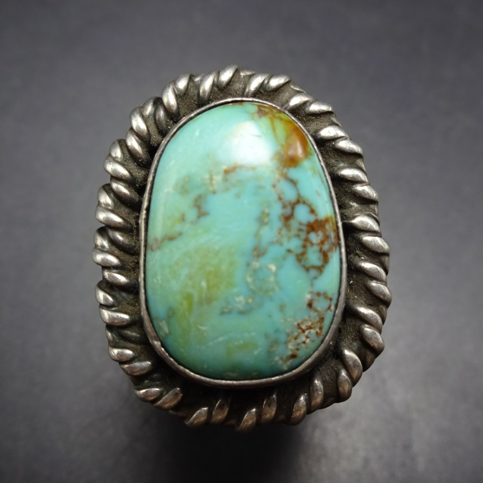Old 1960s 1970s TURQUOISE Sterling Silver RING size 6.75 Vintage Pawn