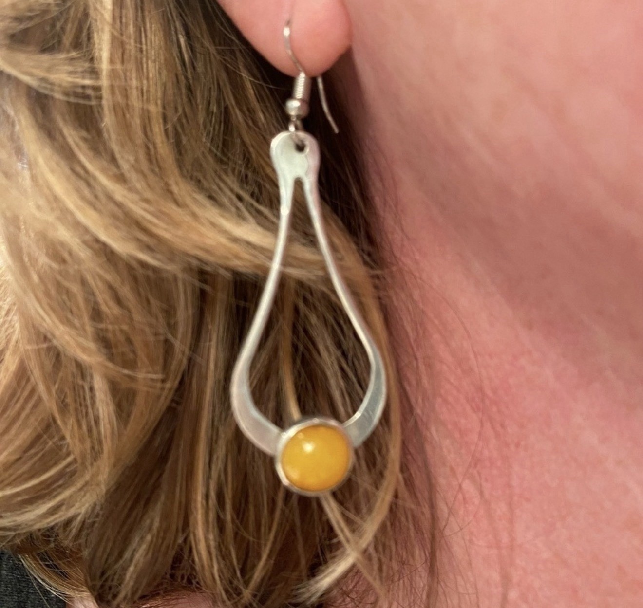 Baltic Egg Yolk Amber set in Sterling Silver Drop Earrings Tested