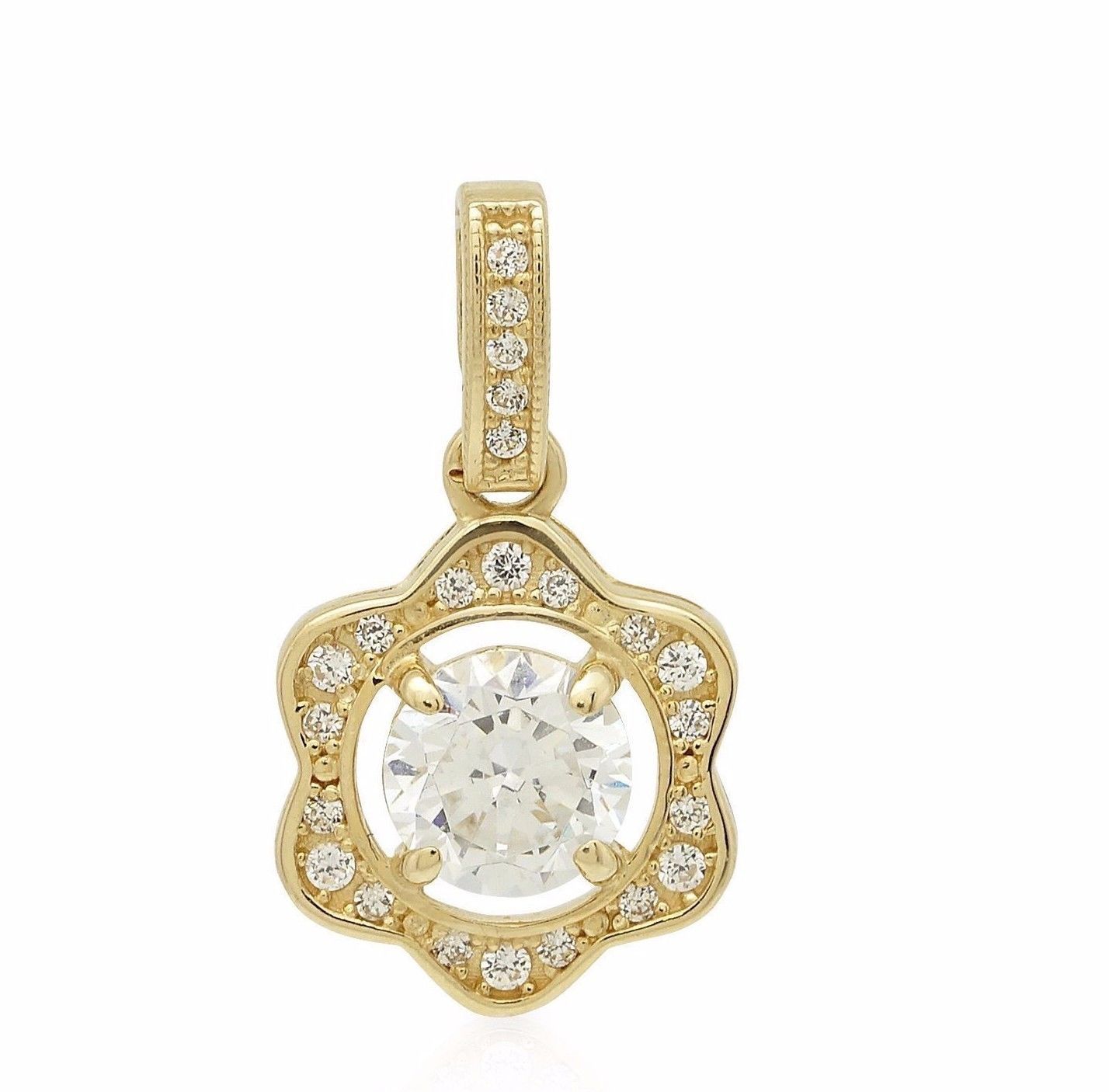 14k Yellow or White Gold Cz Flower Pendant