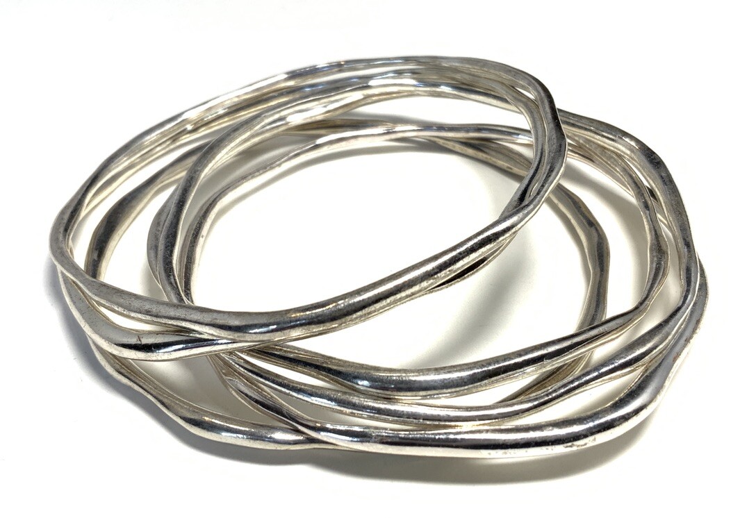 6 Silver Tone Stackable Bangle Bracelet 7.5-inches JG120