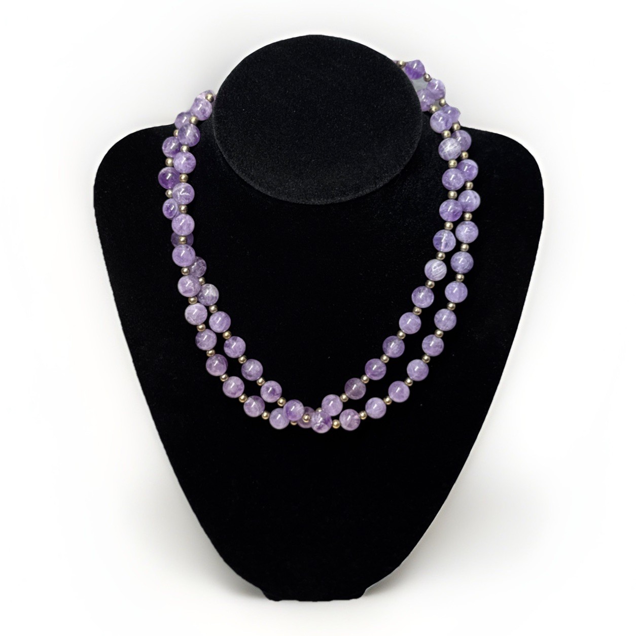 14k GF Purple Amethyst 8mm Stones & Gold Accent Beaded 30in Necklace