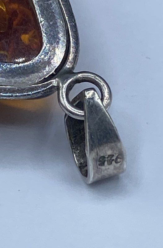 Sterling Silver 925 Cognac Amber Teardrop Pendant Floral Calla Lily 2.75″ 28.5g