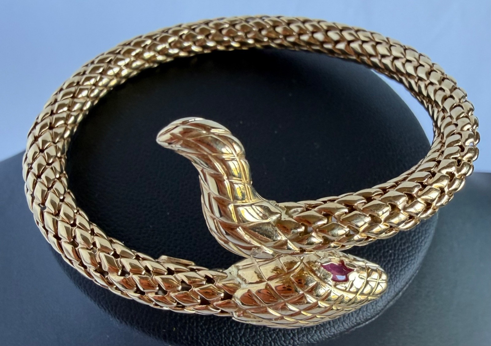 14K Snake Bypass Bangle Bracelet with Ruby Eyes – Made in Italy