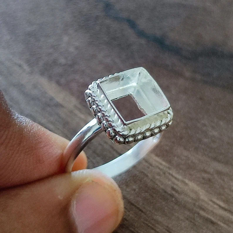 Sterling Silver Plated 12x12mm Square Bezel Ring Blank Handmade DIY Jewelry