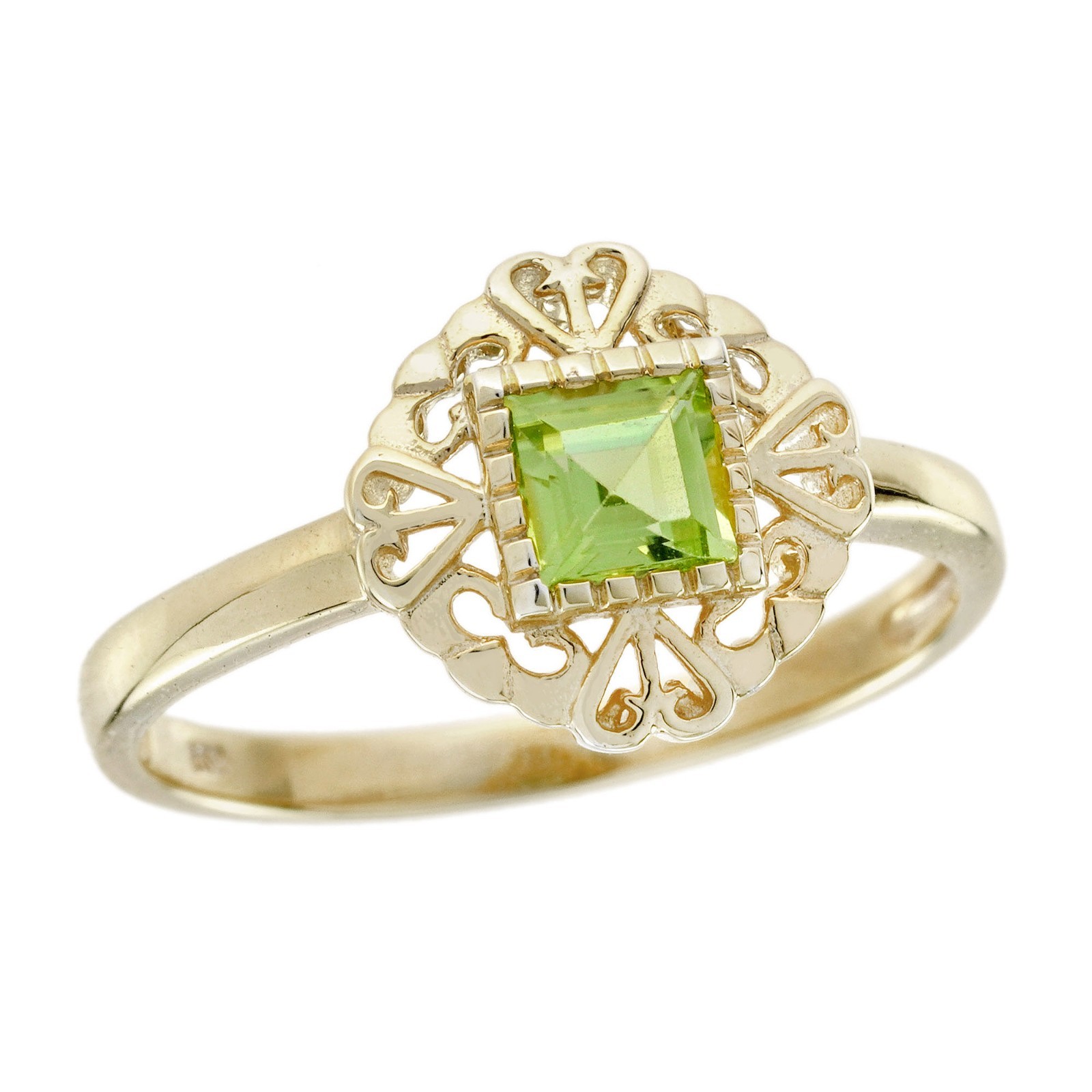 14K Yellow Gold Peridot Vintage Style Heart Filigree Ring