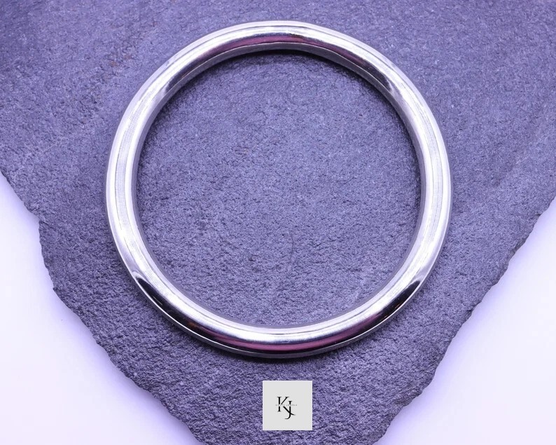Solid 6.5mm Thick Round Plain Handmade Bangle 925 Sterling Silver Mens Bangle