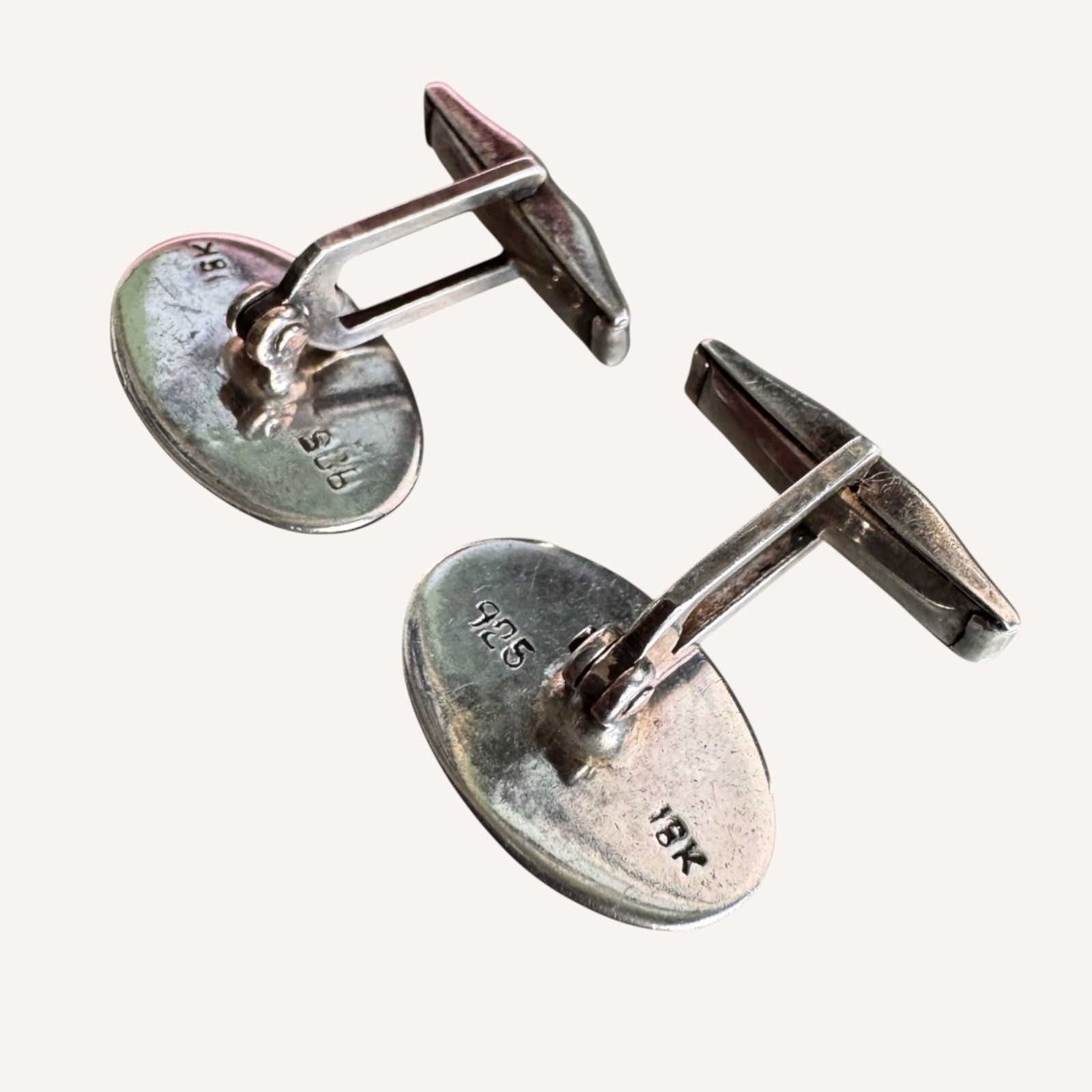 Vintage 18K Gold Sterling Silver 925 Aztec Greek Key Cufflinks 10.84g