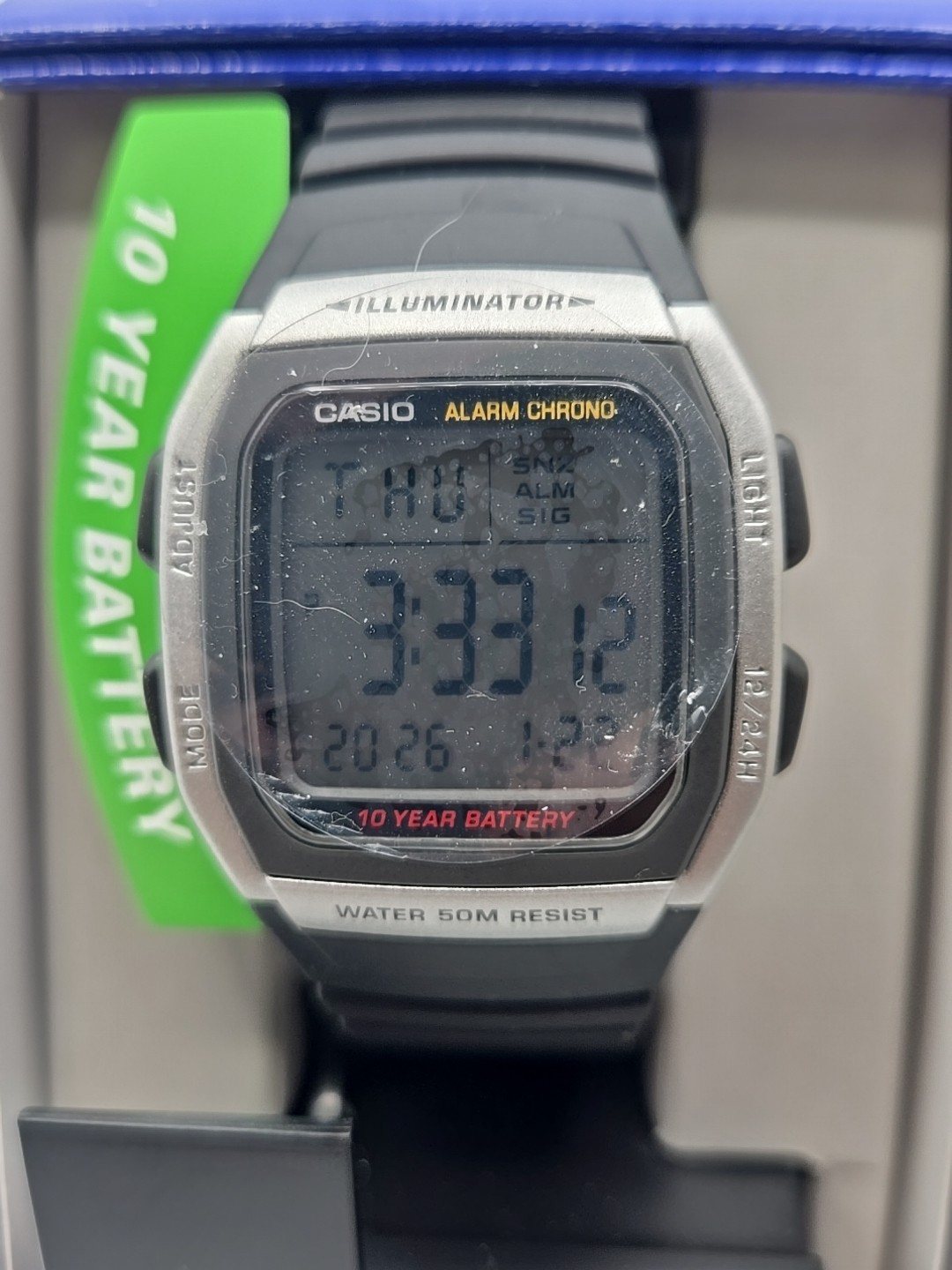 Casio Unisex Quartz Illuminator Alarm Chronograph 36mm Digital Watch W96H-1AV
